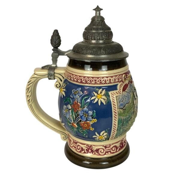 Vintage Gerz German Beer Stein With Lid .5L Neuschwanstein Castle Floral Design - Picture 4 of 8